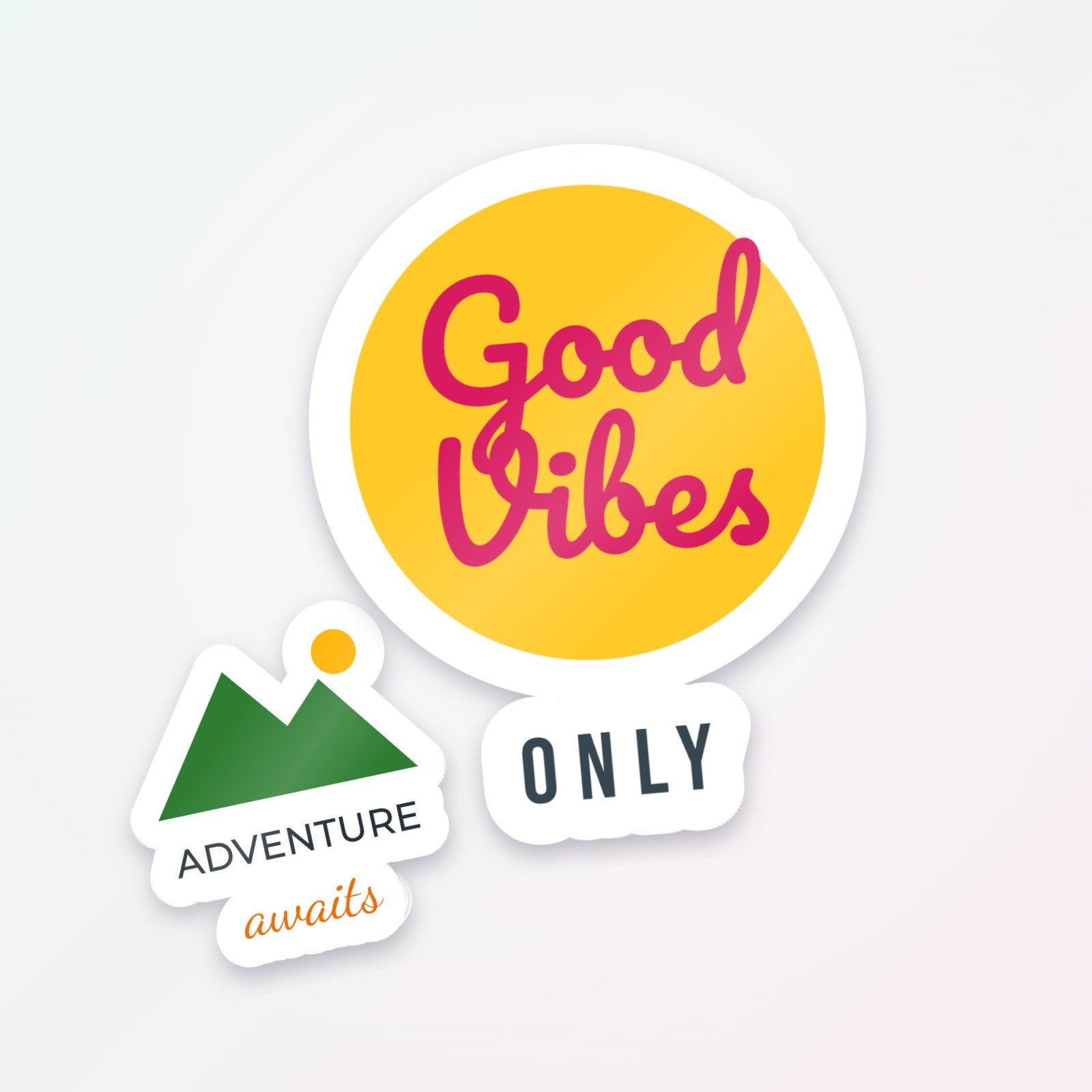 Large "Good Vibes" die-cut sticker with a smaller adventure sticker