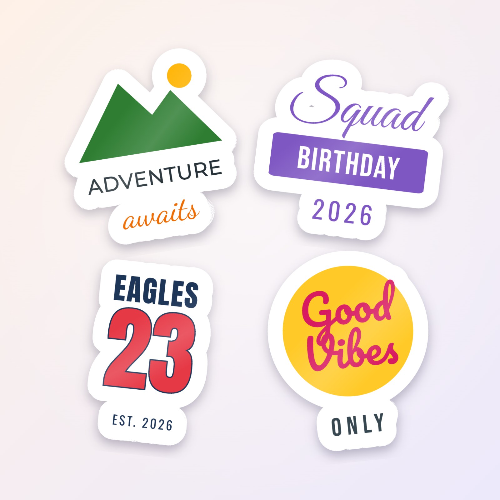 Custom die-cut vinyl stickers with a white border