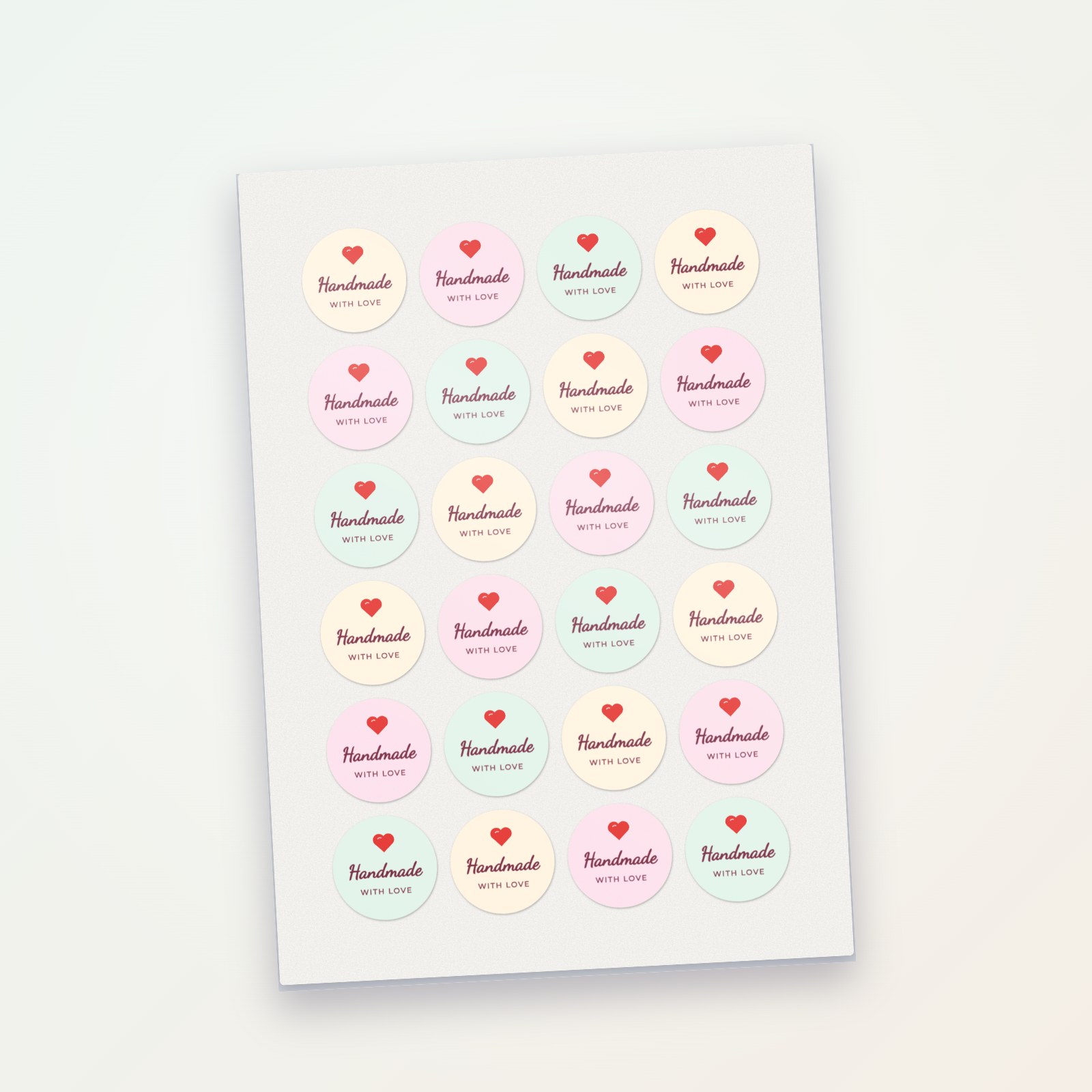 A4 sheet of round "Handmade with love" stickers