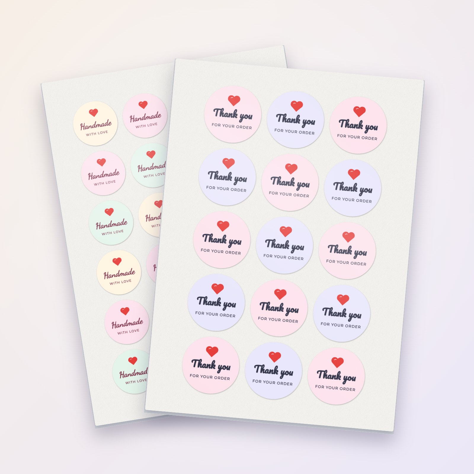 Custom A4 sticker sheets with round thank-you and handmade stickers